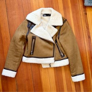 Zara Brown and Cream Shearling Jacket